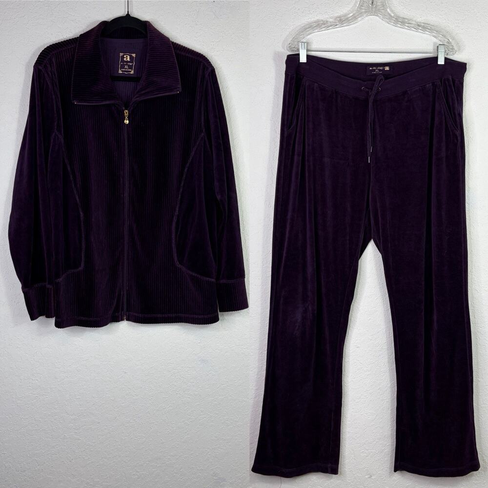 Activology Purple Velvet Sweatpants And Jacket Set Size XL Loungewear Casual